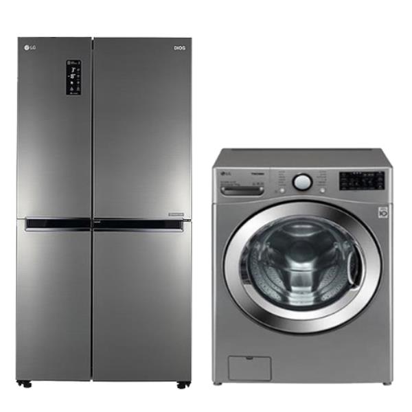 패키지 세미빌트인 냉장고 636L 2도어+트롬 드럼세탁기 17kg 모던스테인리스